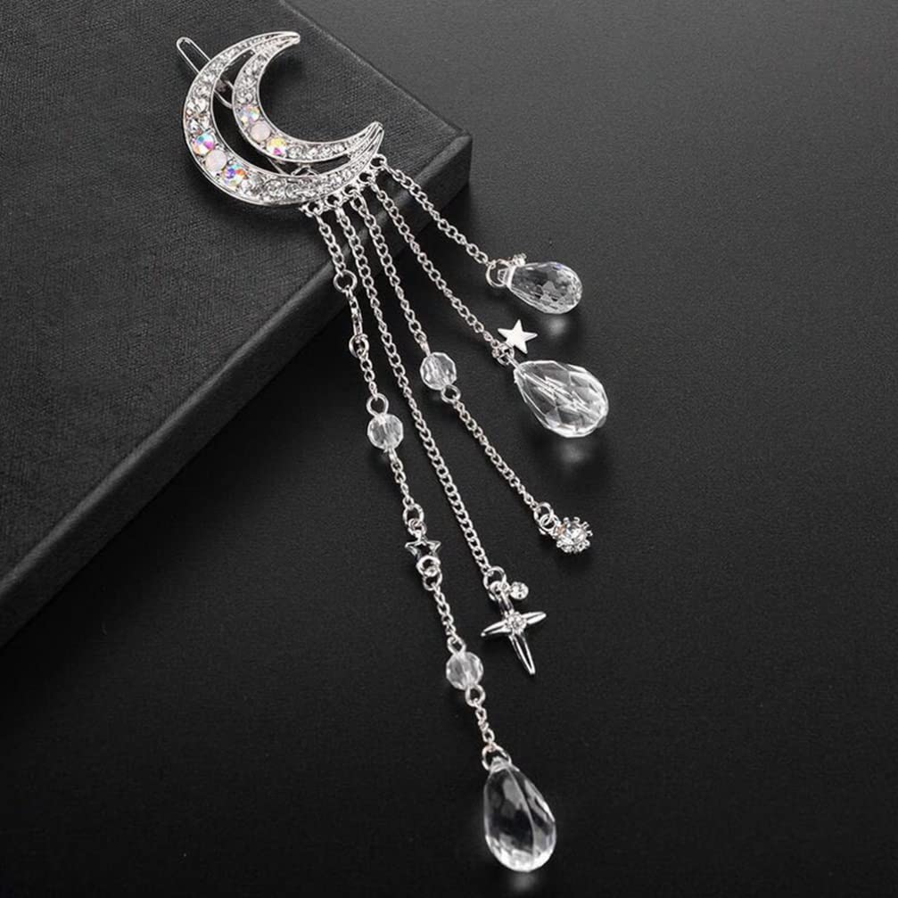 Moon Tassel Hair Clips 2pcs - Rhinestone Crystal Bobby Pins with Dangling Charms, Elegant Bridal Hair Accessories for Women, Wedding, Prom & Special Occasions