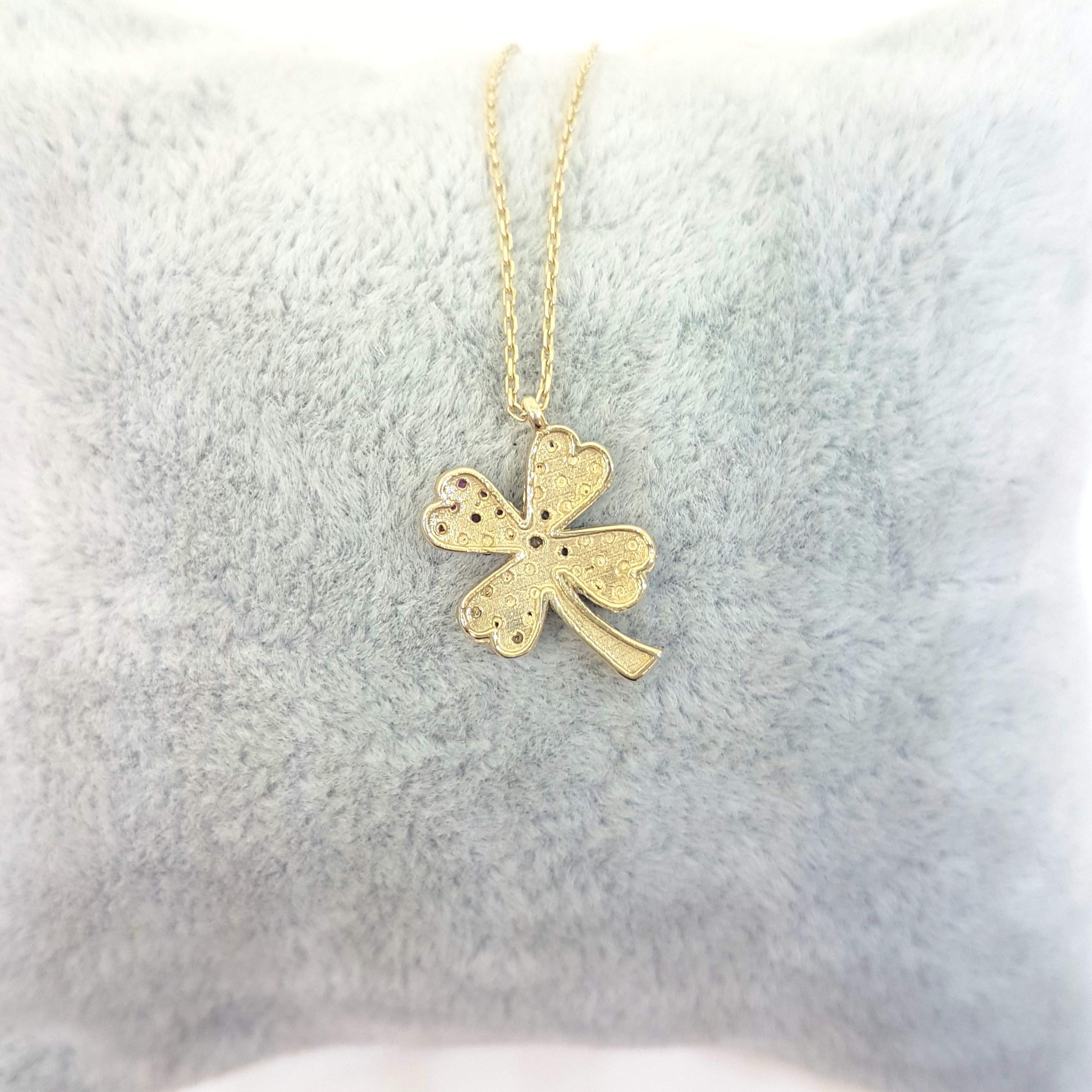 14K Solid Gold Four Leaf Clover Necklace for Women - CZ Multi Color Dainty Pendant Jewelry | Elegant Gift for Mom, Wife, Girlfriend | Perfect for Birthday, Christmas, Anniversary & Everyday Wear