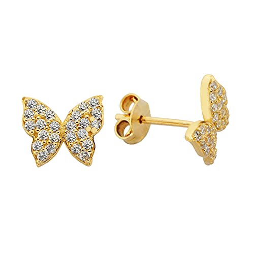 14K Real Solid Gold Butterfly Stud Earrings for Women - Hypoallergenic Dainty Jewelry Gift - Perfect for Everyday Wear, Date Night & Special Occasions