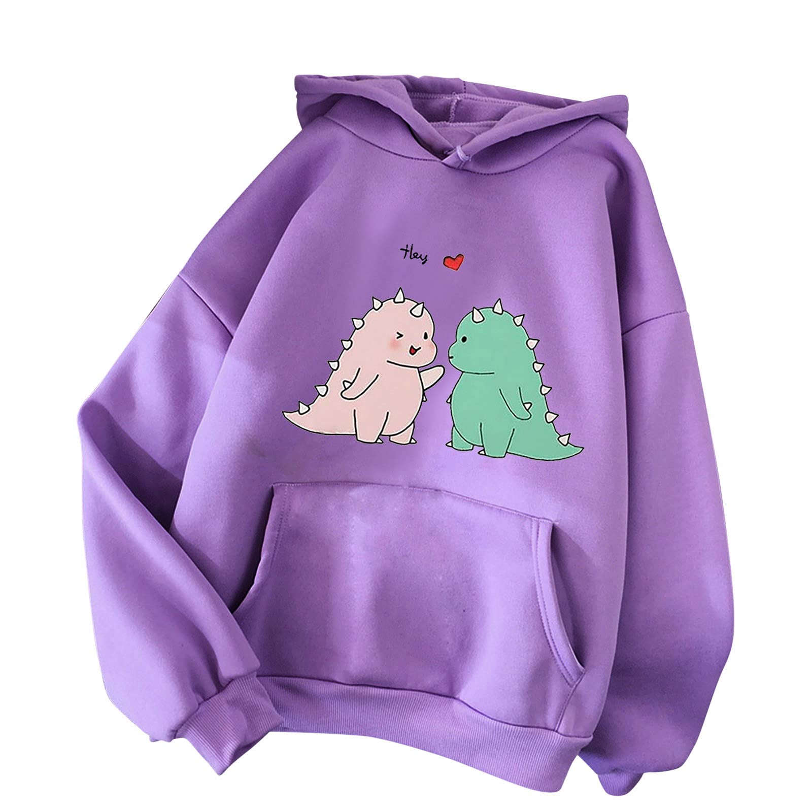 Cute Dinosaur & Frog Print Women's Hooded Sweatshirt - Cozy Pullover Hoodie with Pocket for Teens & Girls | Perfect for Fall Fashion, School Outfits & Casual Wear