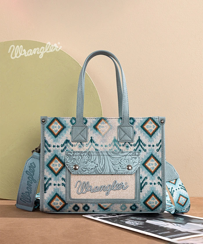 Wrangler Aztec Concealed Carry Canvas Tote Bag for Women - Stylish & Durable Purse with Hidden Gun Pocket - Perfect for Everyday Use, Travel & Outdoor Activities