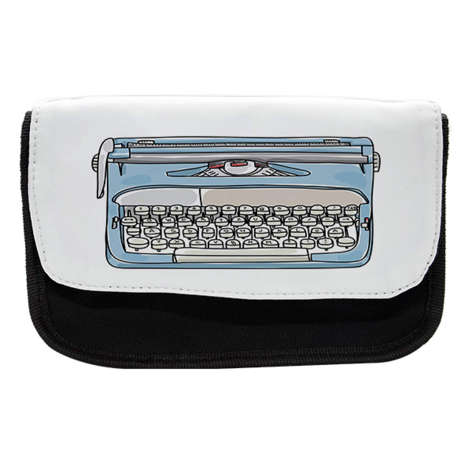 Vintage Typewriter Pencil Case - Blue Machinery Publisher Design Fabric Pen Pouch with Double Zipper (8.5
