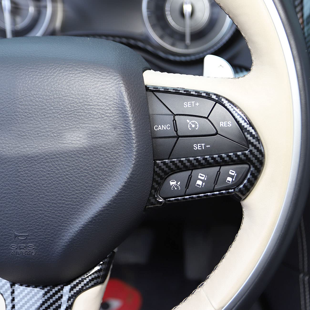 Premium Carbon Fiber Steering Wheel Cover Trim Bezel Kit for 2015-2021 Chrysler 300 - Upgrade Interior Style & Grip for Enhanced Driving Comfort