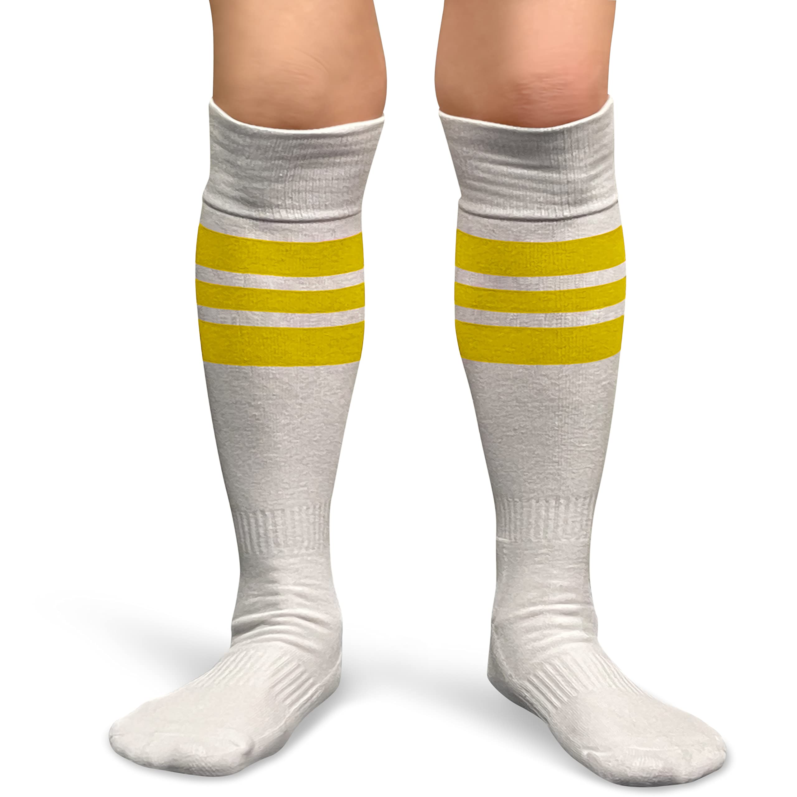 COUVER Striped White Knee High Sports Socks for Softball, Running & Athletic Performance - Breathable & Comfortable for Active Lifestyles