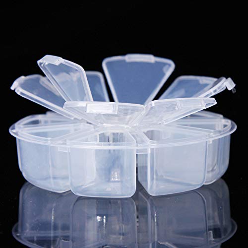 WOIWO 2-Pack Clear Round Plastic Storage Boxes with 8 Compartments - Jewelry Organizer, Bead Container & Nail Art Case - Perfect for Craft Rooms, Vanity Tables & Travel Accessories