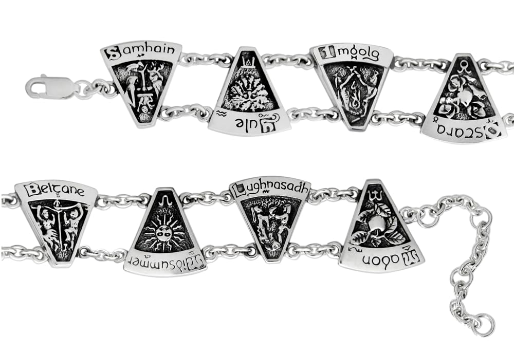 Dryad Design Sterling Silver Pagan Wheel of the Year Bracelet - Handmade Wiccan Jewelry for Sabbat Celebrations & Spiritual Protection