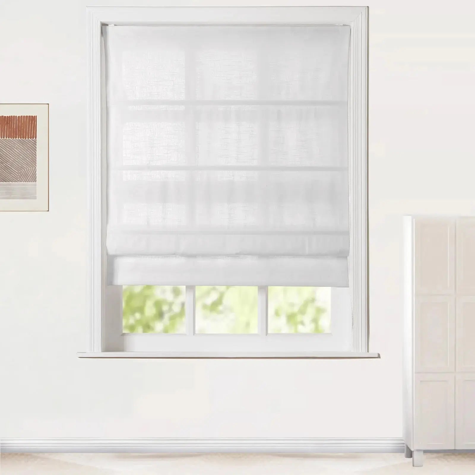 Jawara Linen Cotton Roman Shade with Cord Lift - Elegant Window Treatment for Living Room, Bedroom & Office