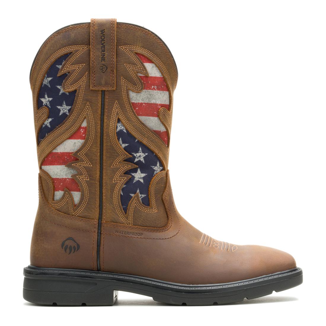 Rancher Flag Soft Toe Pull-On Wellington Work Boots for Men - Waterproof Brown Leather Safety Boots for Farming, Construction & Outdoor Work