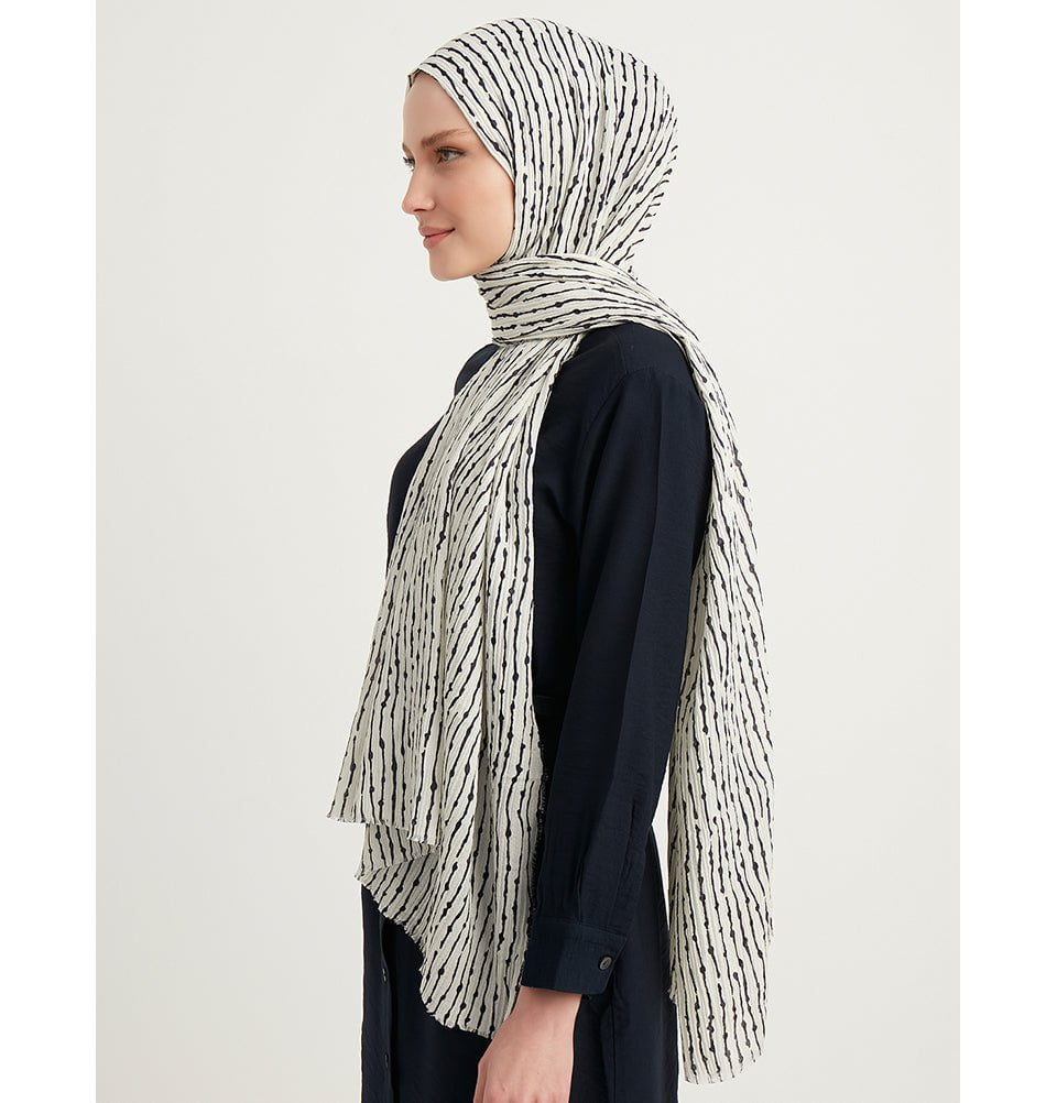 Abstract Lines Crinkle Cotton Hijab Shawl - Soft & Breathable White Scarf for Women - Perfect for Daily Wear, Prayer, and Modest Fashion