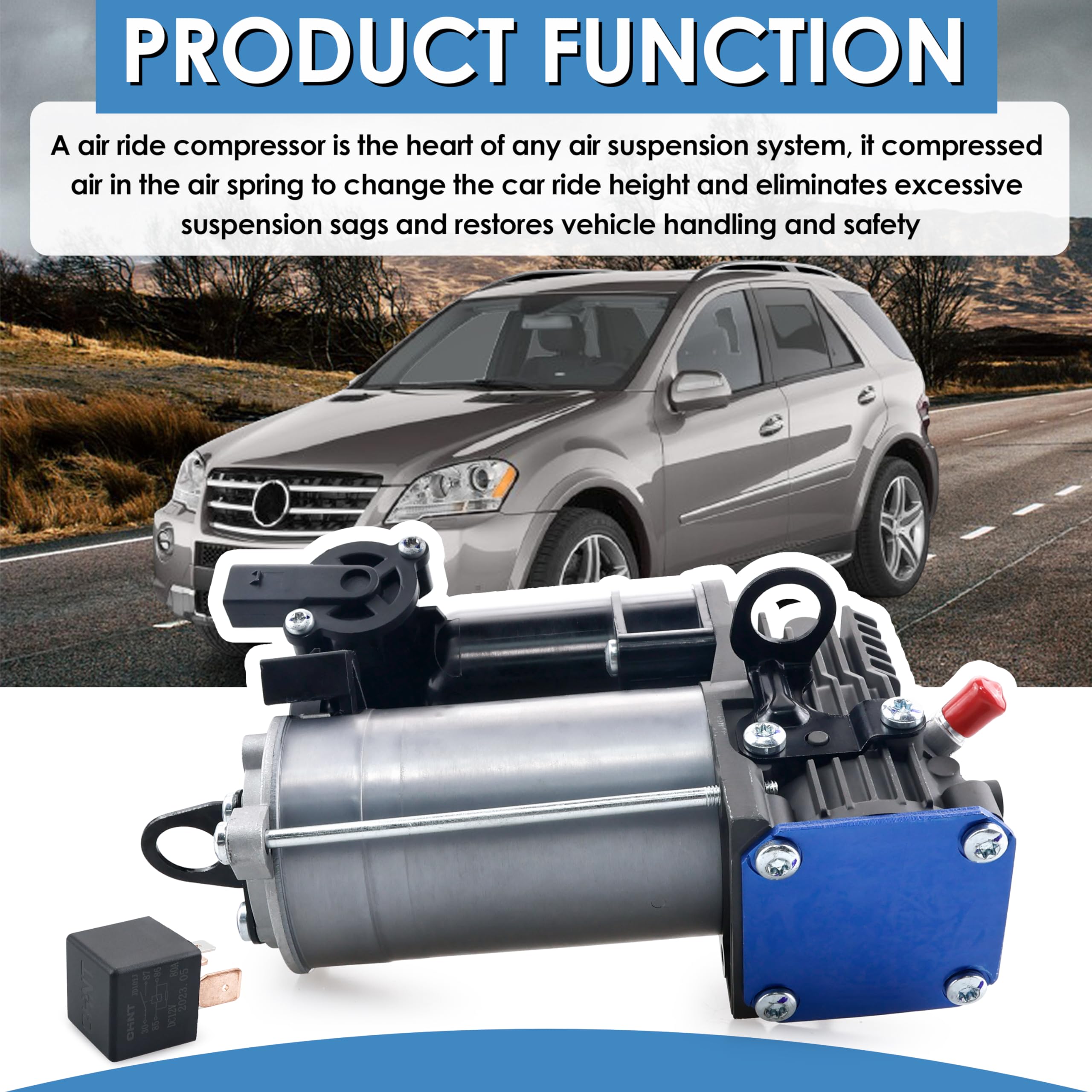 Mercedes Benz W164 X164 Air Suspension Compressor Pump Replacement (2006-2012 Models) - Compatible with GL320 GL350 GL450 GL550 ML320 ML350 ML450 ML500 ML550 ML63 AMG - OEM Part# 1643201204 1643200004 1643200304 - Perfect for Off-Roading & Luxury SUV Suspension Repair