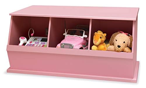 Badger Basket Three Bin Stackable Toy Storage Organizer with Removable Bins - Pink Nursery, Kids Room & Playroom Organization Solution