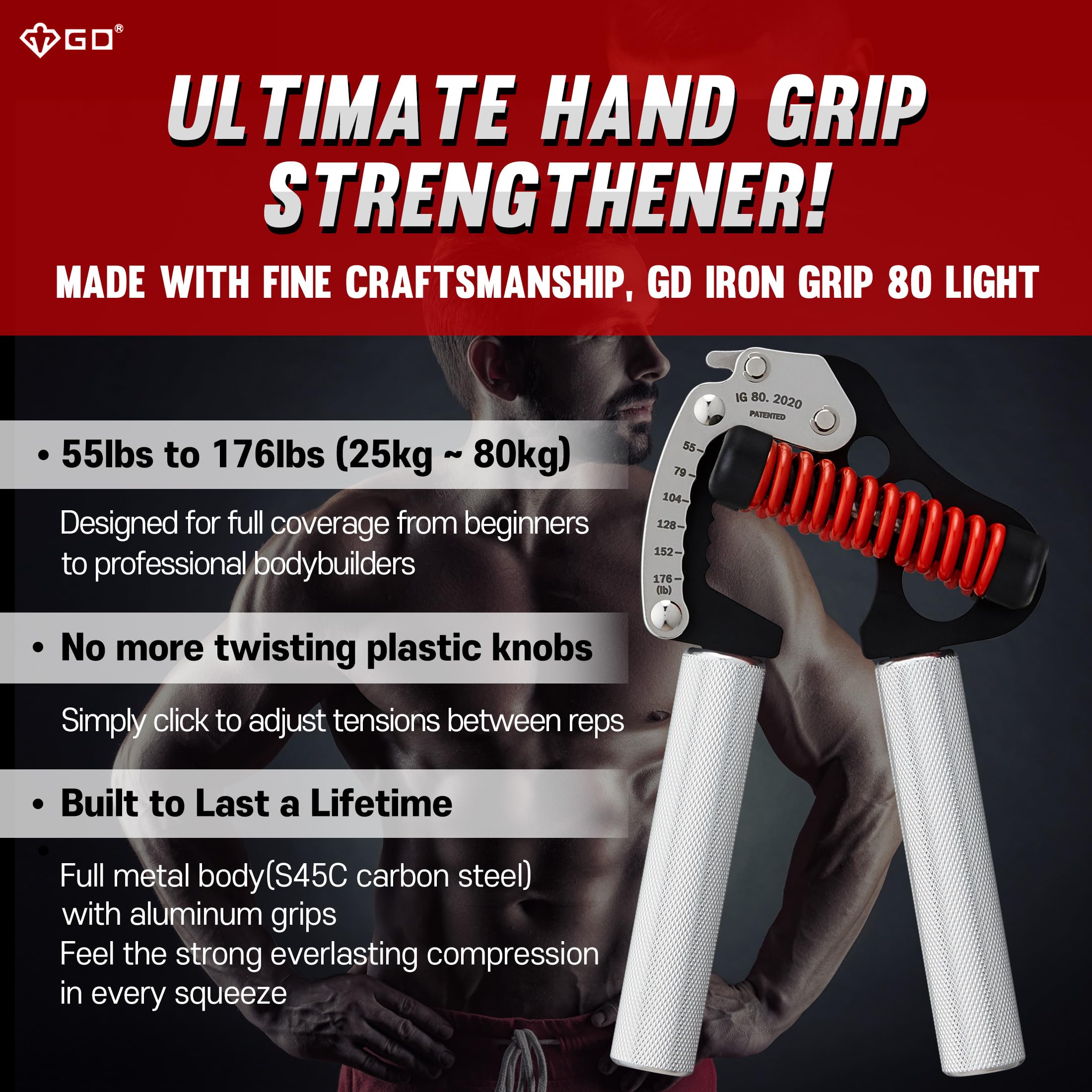 GD IRON GRIP Adjustable Hand Gripper - Silent & Durable Grip Strength Trainer for Forearm, Finger & Hand Workouts - Ideal for Athletes, Climbers, Rehabilitation & Office Stress Relief