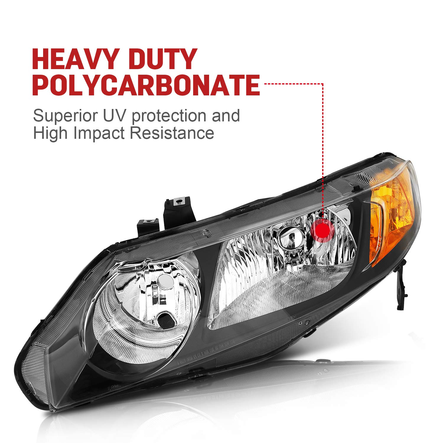 ECCPP Replacement Headlight Assembly for Honda Civic 2006-2011 - Driver & Passenger Side - High Performance LED Headlights for Night Driving & Foggy Conditions