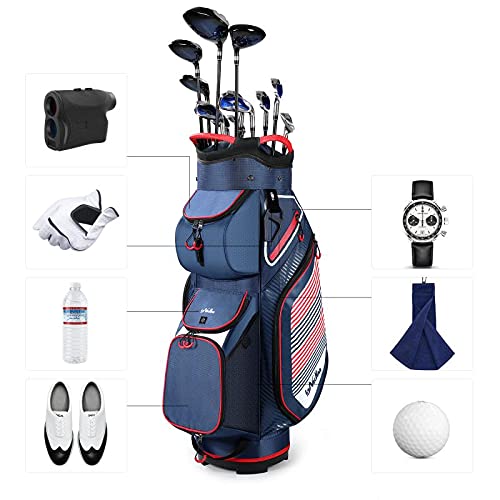 14-Way Divider Golf Cart Bag with Cooler, Backpack Straps & Dust Cover - Lightweight Push Cart Golf Bag for Men & Women - Perfect for Golf Tournaments, Driving Range & Course Play