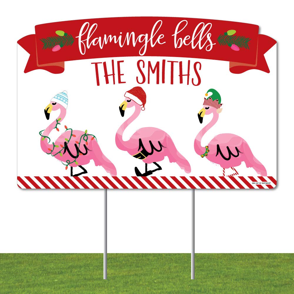 Big Dot of Happiness Flamingle Bells - Tropical Christmas Party Yard Sign & Lawn Decorations - Personalized Holiday Outdoor Decor for Christmas, New Year & Tropical Themed Parties