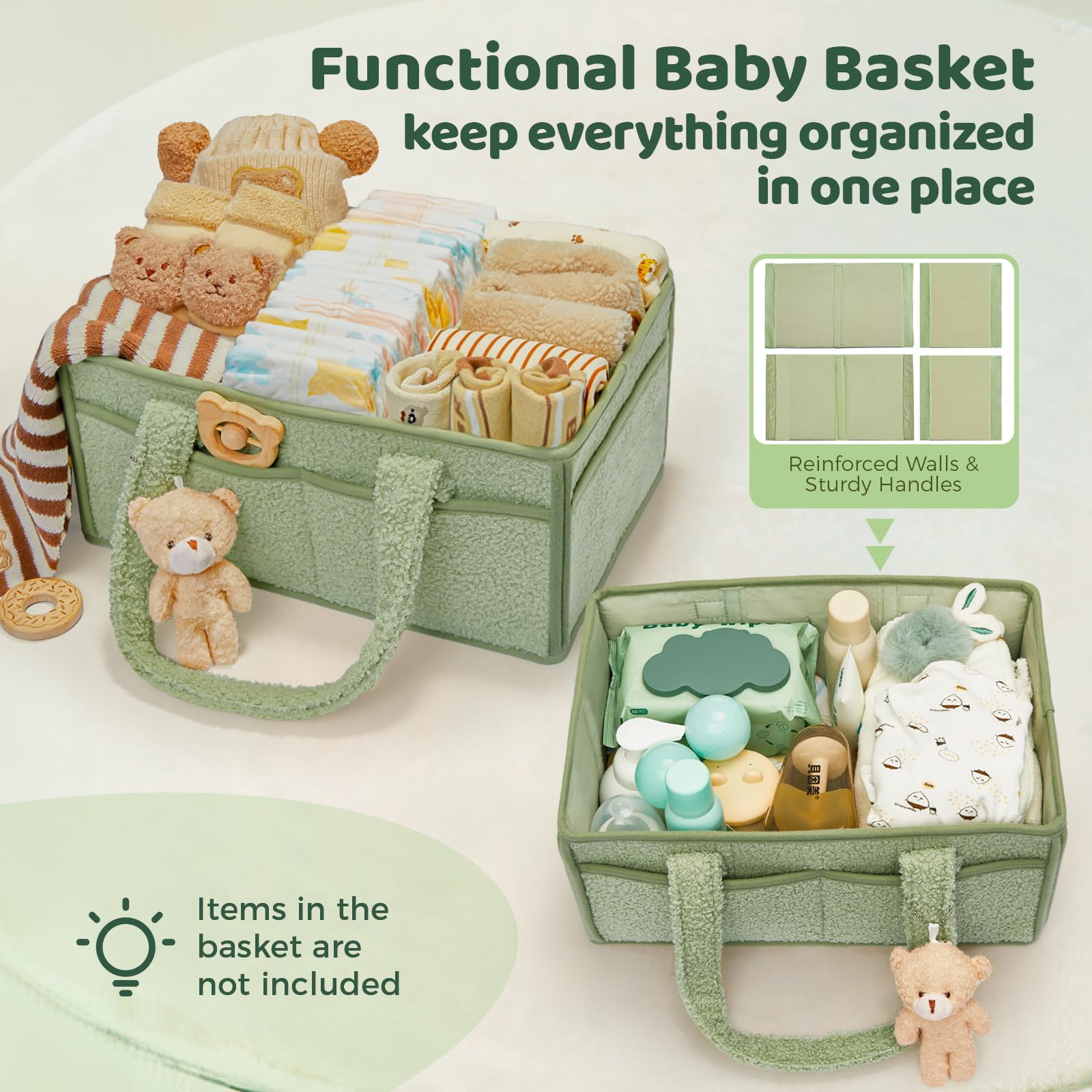 FIDOSTRIBE™ Portable Baby Diaper Caddy Organizer with Handle - Large Capacity Diaper Storage for Changing Table, Nursery, Travel & Car - Perfect Diaper Bag Alternative (Green) | Ideal for Home, Daycare & On-the-Go Parents