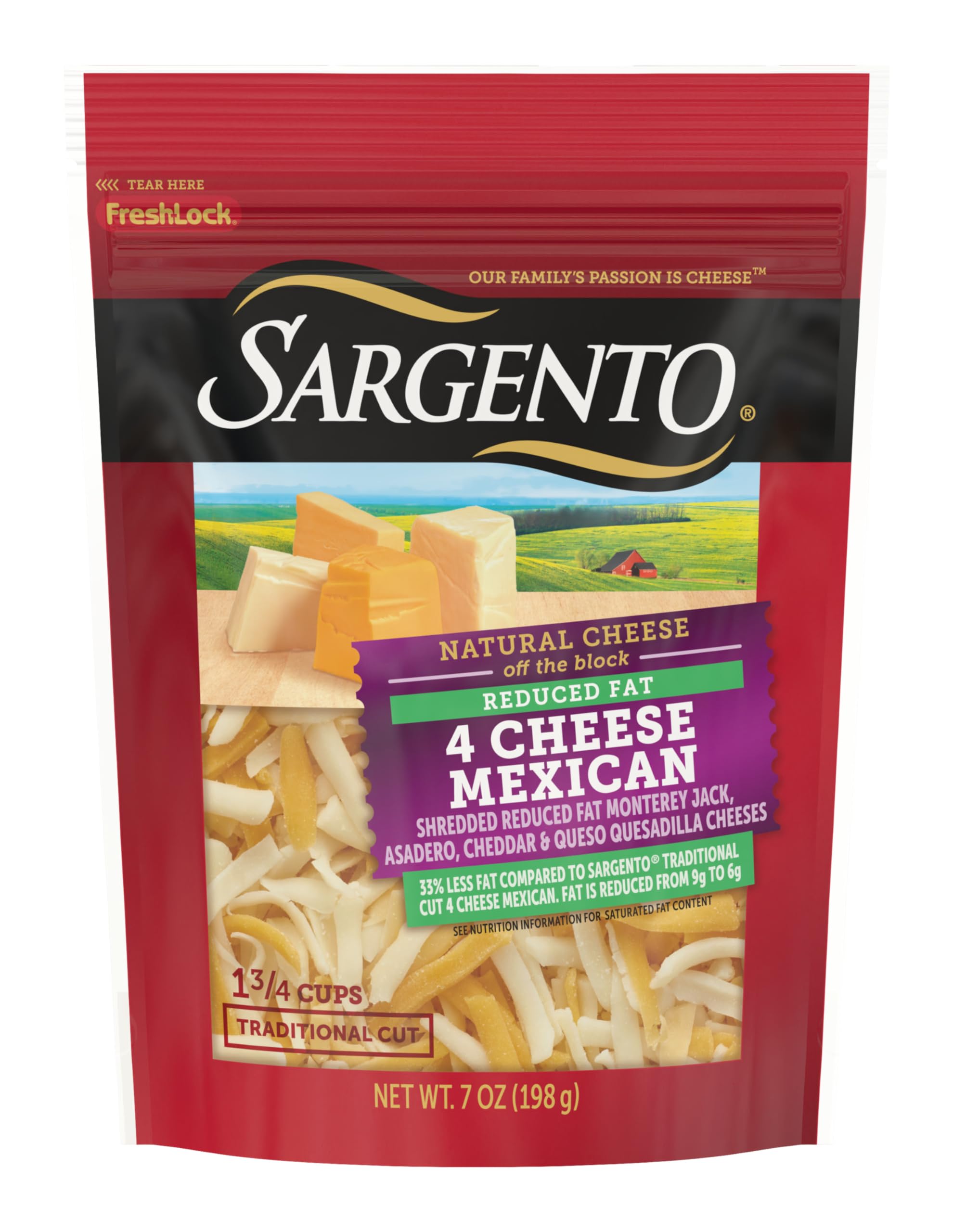 Sargento Shredded Reduced Fat 4 Cheese Mexican Blend Natural Cheese, 7 oz - Perfect for Tacos, Nachos, Quesadillas & Mexican Dishes