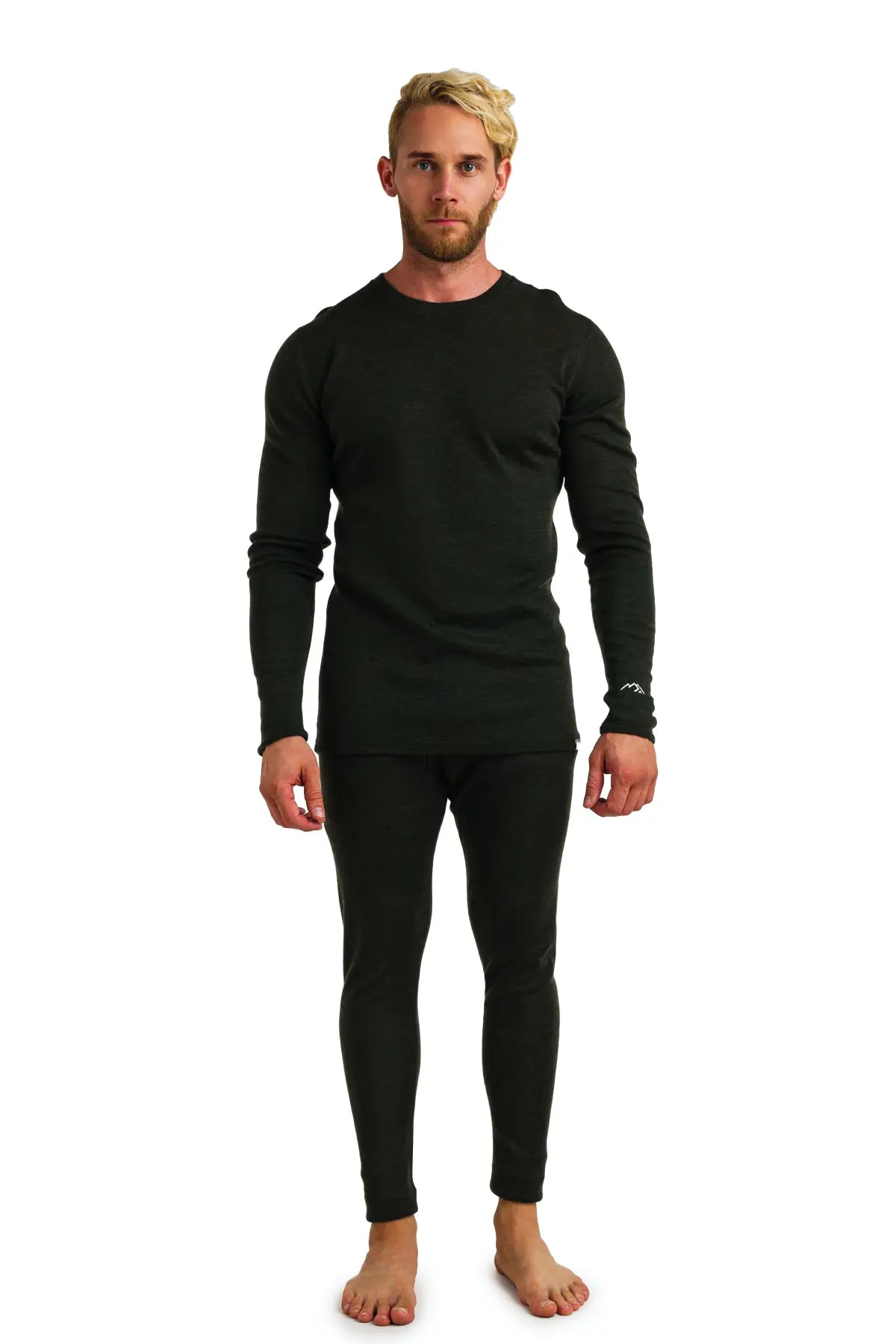 Men's Merino Wool Thermal Underwear Set - 320g Army Green Base Layer for Cold Weather Hiking, Skiing & Outdoor Activities