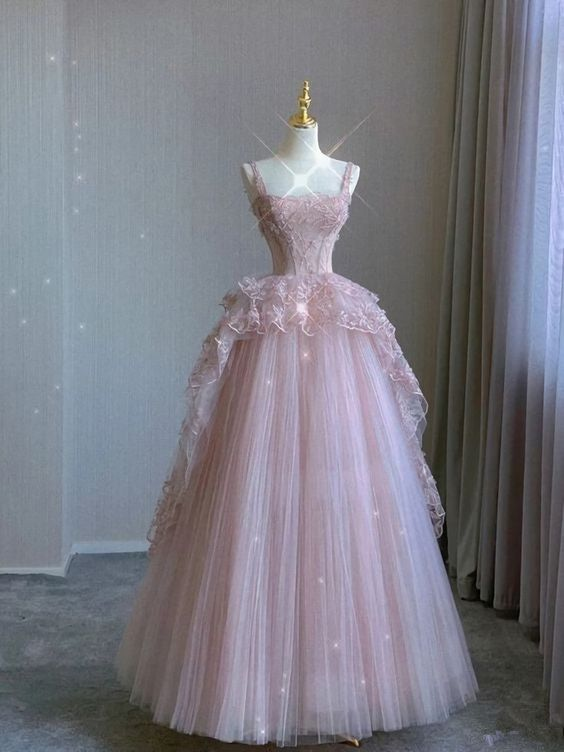 Elegant A-Line Pink Tulle Princess Dress for Girls - Formal Birthday Party Gown J3601 | Perfect for Weddings, Pageants & Special Occasions
