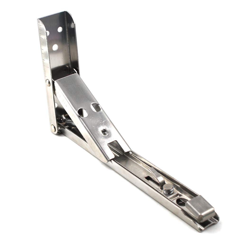 10 Inch Heavy Duty Stainless Steel Folding Shelf Bracket - 132lb/60KG Load Capacity - Adjustable Corner Brace for Kitchen Cabinets, Bathroom Shelves, Bookshelves & Furniture - Easy Release Mechanism - Perfect for Space Saving Storage Solutions