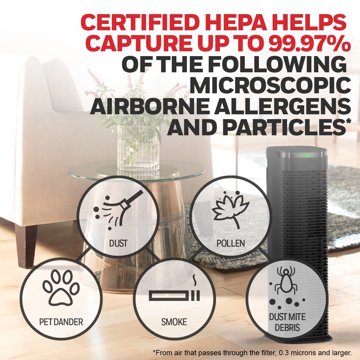 Honeywell InSight HEPA Air Purifier for Large Rooms up to 200 sq ft - Smart Air Quality Sensor, Auto Mode, Allergen & Dust Reduction - Ideal for Bedrooms, Living Rooms, Home Offices - Black HPA180B