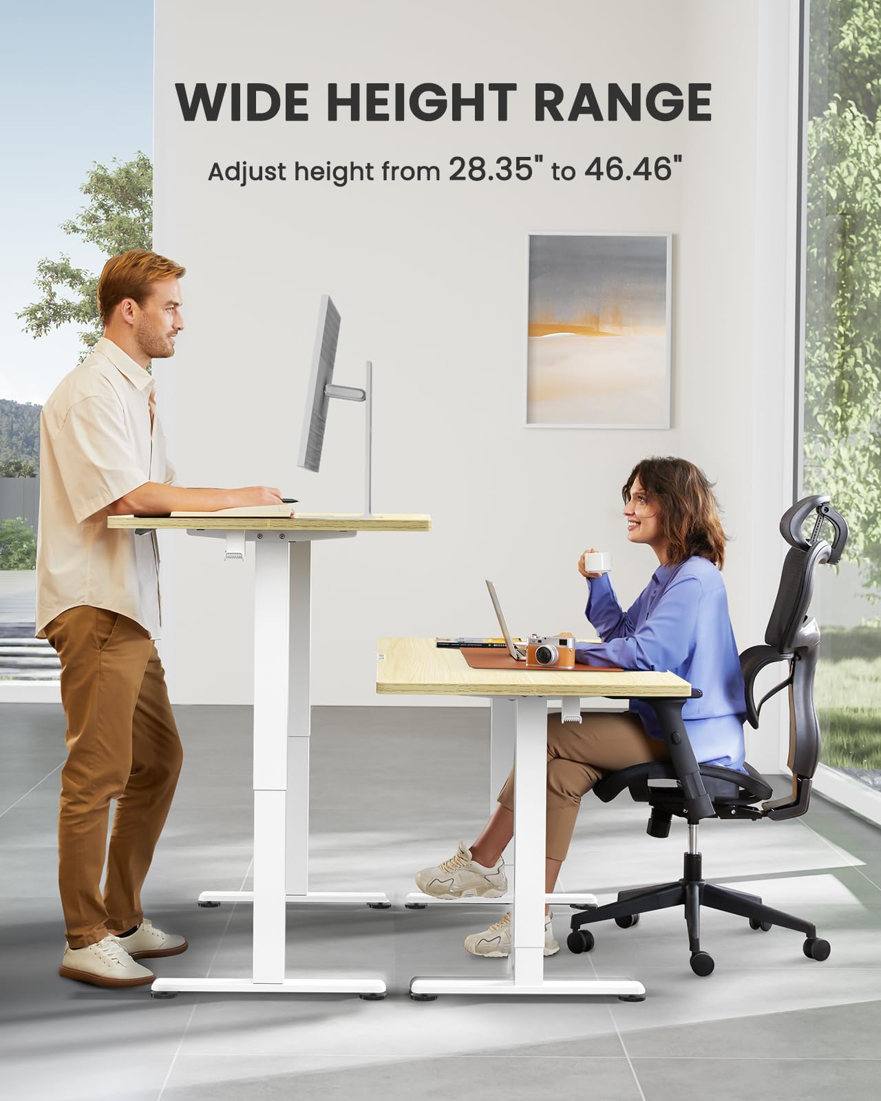 ErGear Electric Standing Desk - 63 x 28 Inches Adjustable Height Sit Stand Desk with Memory Function, Two-Piece Desktop (Natural) - Perfect for Home Office, Gaming & Workspace Setup