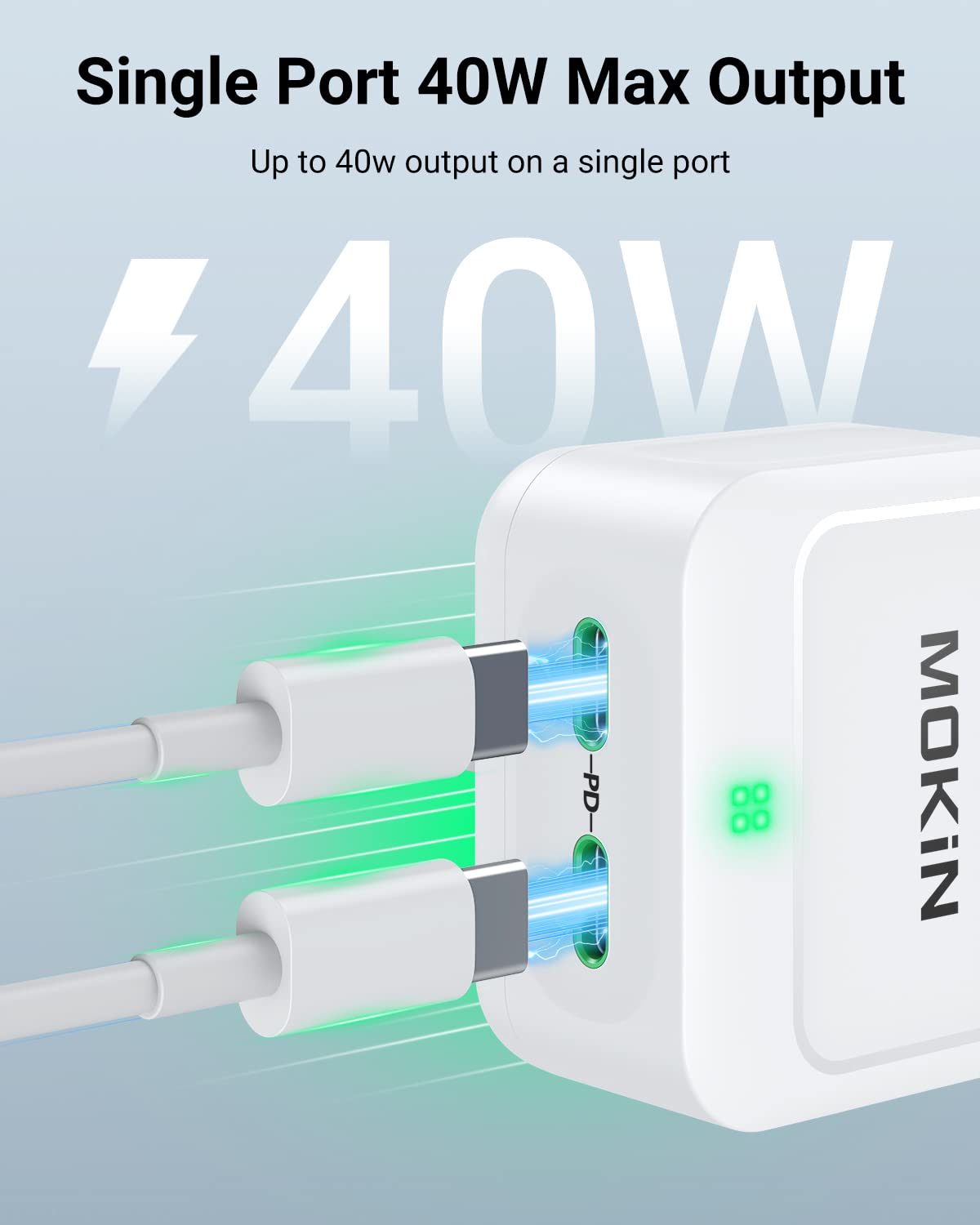 MOKiN 40W USB C Fast Charger Plug - Dual Port PD 3.0 GaN Charger for iPhone 14/13/12/11 Series, Galaxy S22/S21/S20, Pixel, MacBook & iPad | Quick Charge for Home, Office & Travel