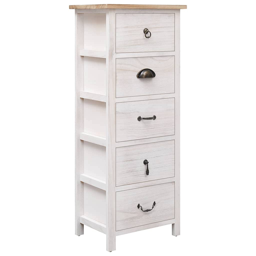 Paulownia Wood Side Cabinet with 5 Drawers - Storage Organizer for Home Office, Living Room & Bedroom - 13.8