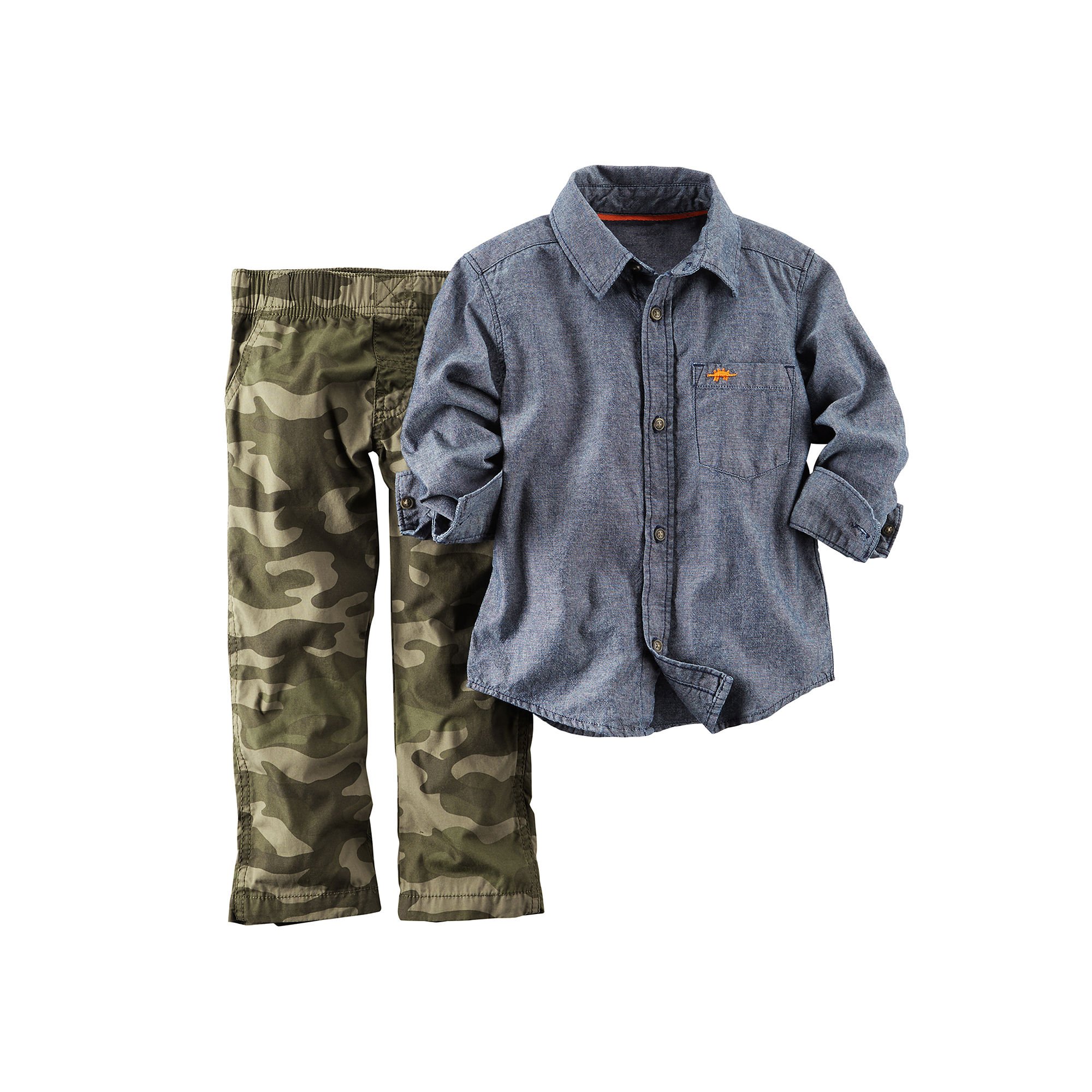 Carters Baby Boys Chambray Shirt & Camo Pants Set - Soft Cotton Outfit for Playtime, Photos & Everyday Wear