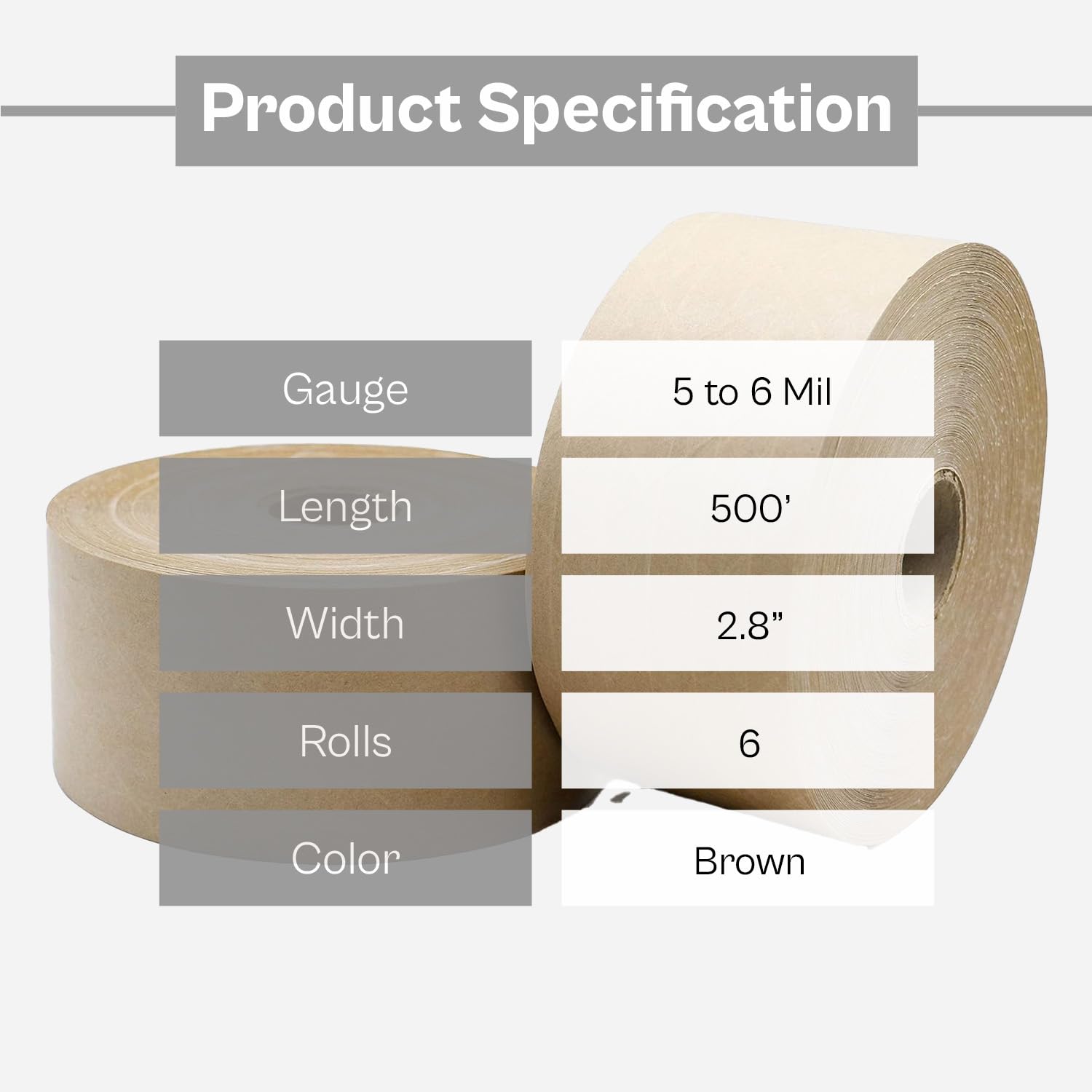 MMBM Heavy Duty Reinforced Gummed Kraft Paper Packing Tape - 72mm x 500 Feet (6 Rolls) - Water Activated Brown Shipping Tape for Carton Box Sealing - Ideal for Ecommerce Packaging, Warehouse Shipping & Moving Supplies
