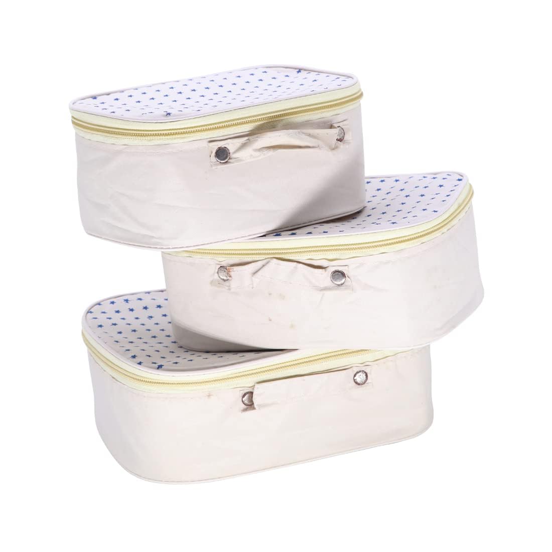 AYUSHMAN ENTERPRISE Women's 3-Piece Vanity Storage Set - Makeup Organizer, Jewelry Box & Bindi Case with Shaving Compartment | Portable Cosmetic Travel Kit | Cardboard & Raxin Material (Cream Color) | Perfect for Home, Travel & Bridal Makeup Organization
