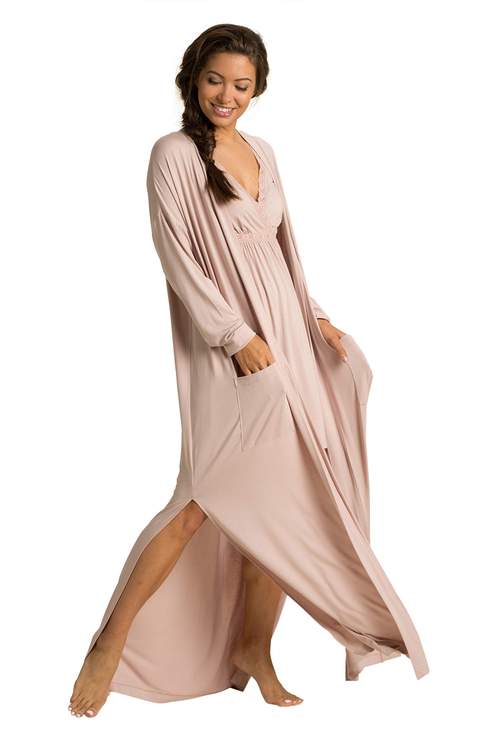Barefoot Dreams Luxe Milk Jersey Women's Duster Robe - Soft Lightweight Kimono Cover Up for Spa, Poolside, Beach & Lounge Wear