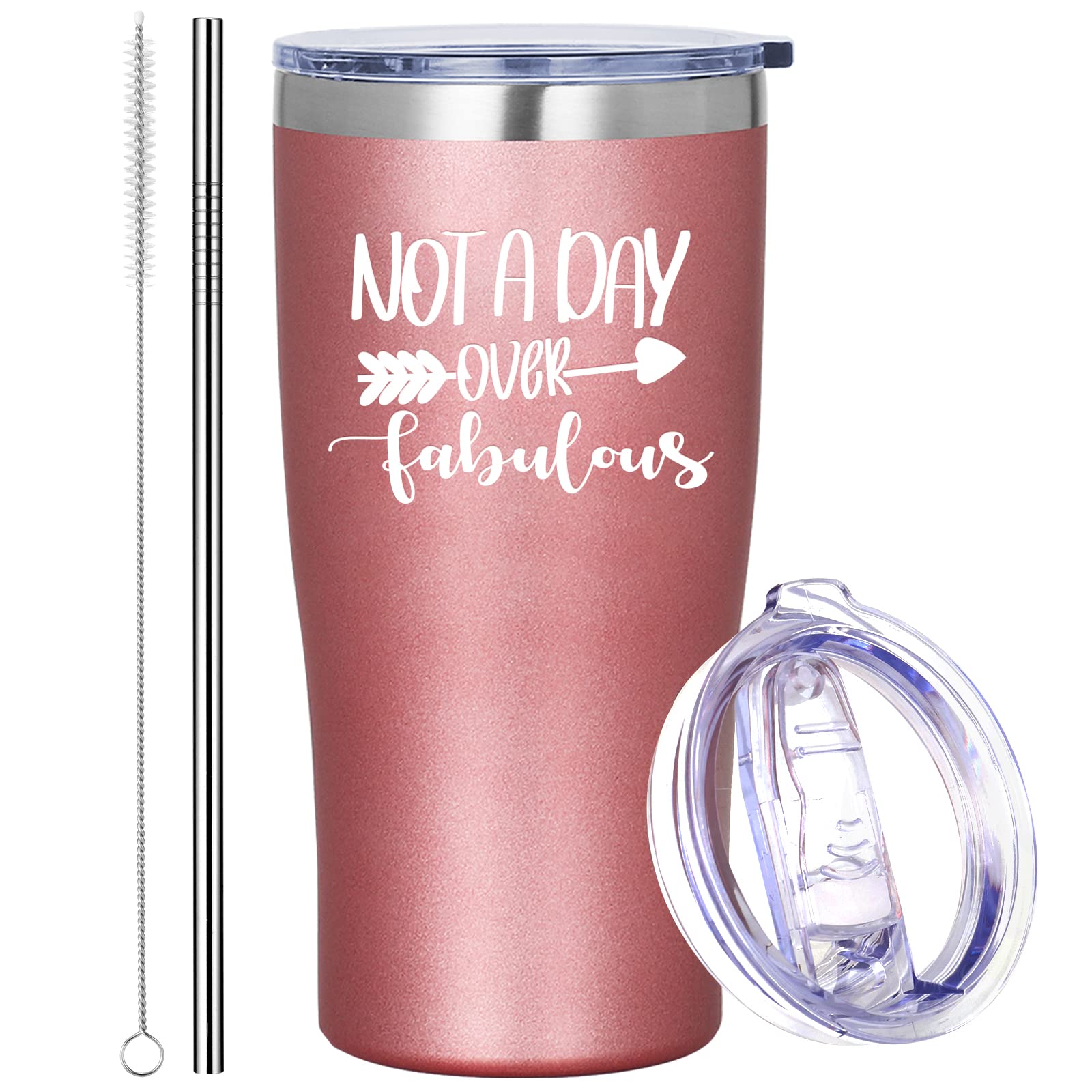 Funny Birthday Gifts for Women - Not A Day Over Fabulous Insulated Wine Tumbler (20oz, Rose Gold) - Perfect for Mom, Best Friend, Sister - Ideal for Parties, Travel & Relaxation