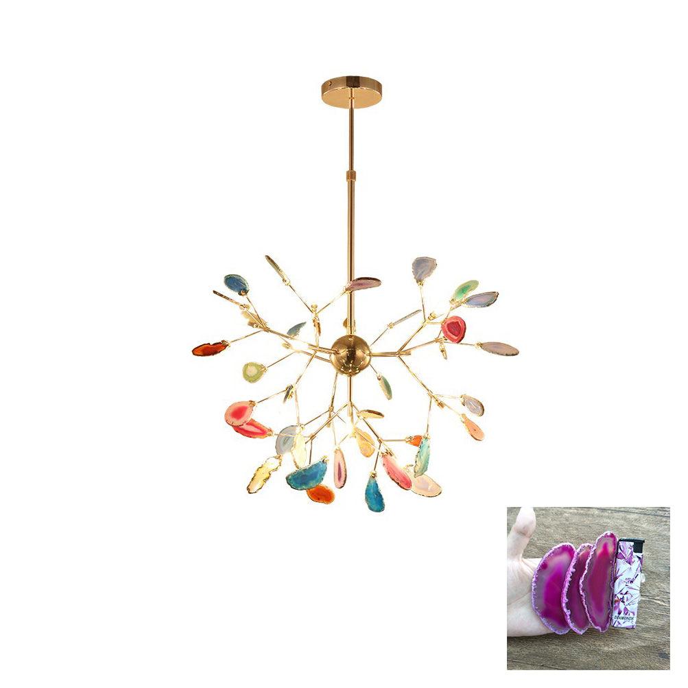 Elegant Agate Flake Chandelier - Natural Stone Crystal Ceiling Light Fixture for Dining Room, Living Room & Bedroom Decor