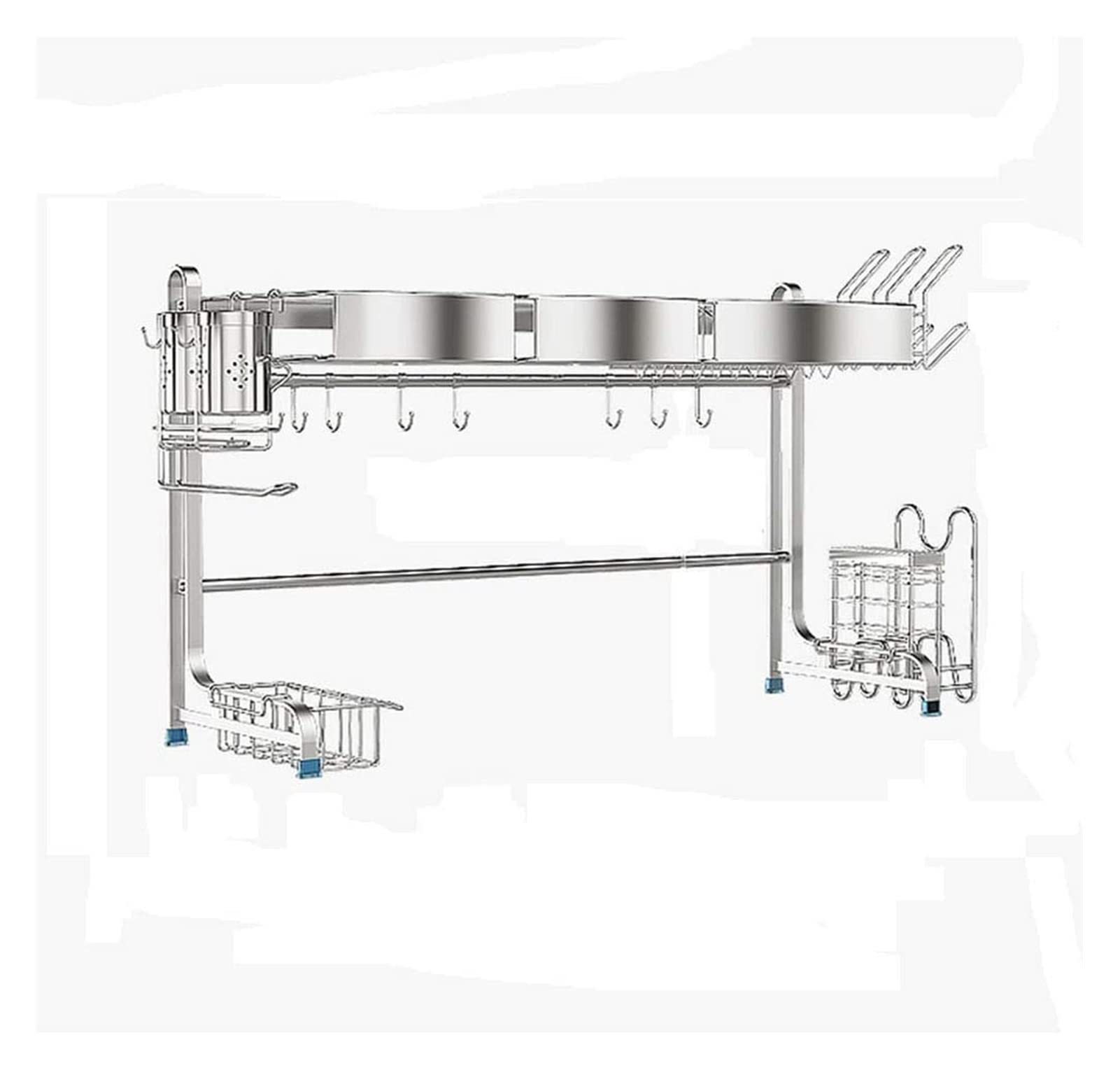 Stainless Steel 2-Tier Kitchen Dish Drying Rack - 85 x 31 x 58cm Multifunctional Sink Organizer for Dish Storage, Utensil Drainer & Counter Space Saver - Perfect for Small Kitchens, Apartments & RV Use