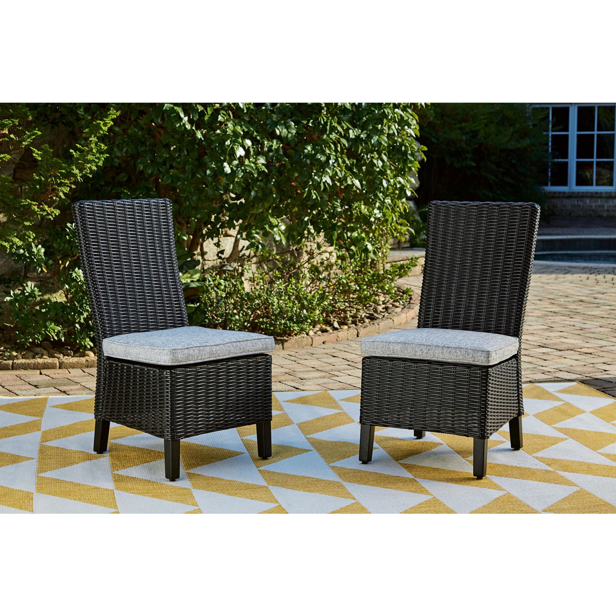 Beachcroft Outdoor Patio Chairs with Cushions (Set of 2) - Waterproof Black & Light Gray Lounge Chairs for Backyard, Poolside, Deck, and Garden Relaxation