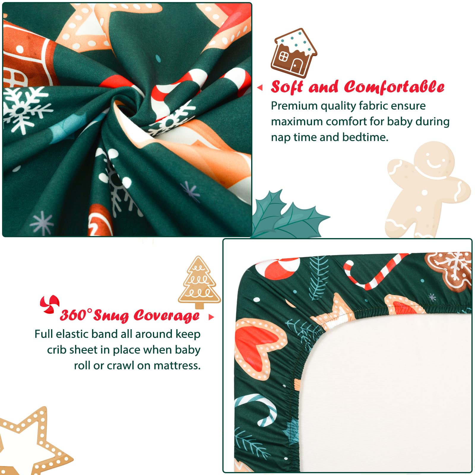 **JISEN Christmas Gingerbread Fitted Crib Sheet for Boys & Girls – Soft, Breathable Baby Crib Mattress Cover (52x28 Inch) – Perfect for Holiday Nursery Decor & Cozy Baby Sleep**