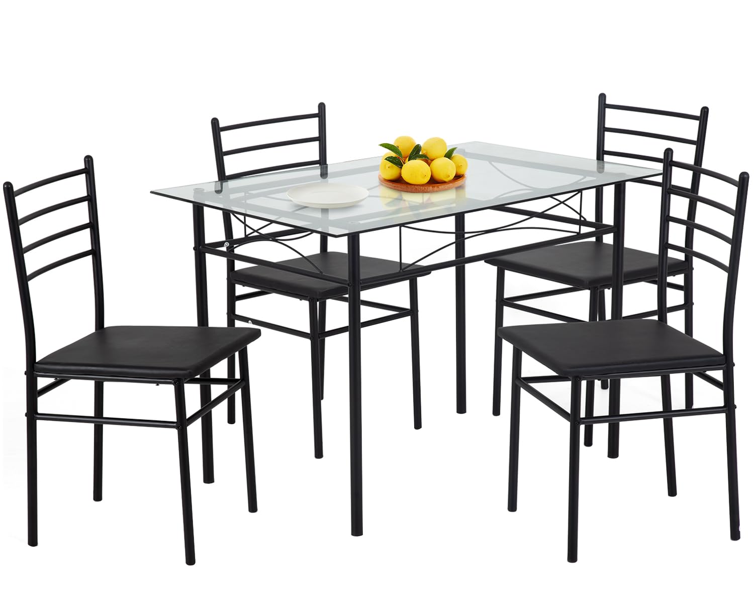 **PayLessHere 5-Piece Modern Dining Set - Glass Top Table & 4 Metal Leg Chairs for Kitchen, Breakfast Nook, or Small Space | Perfect for Family Meals & Entertaining Guests**