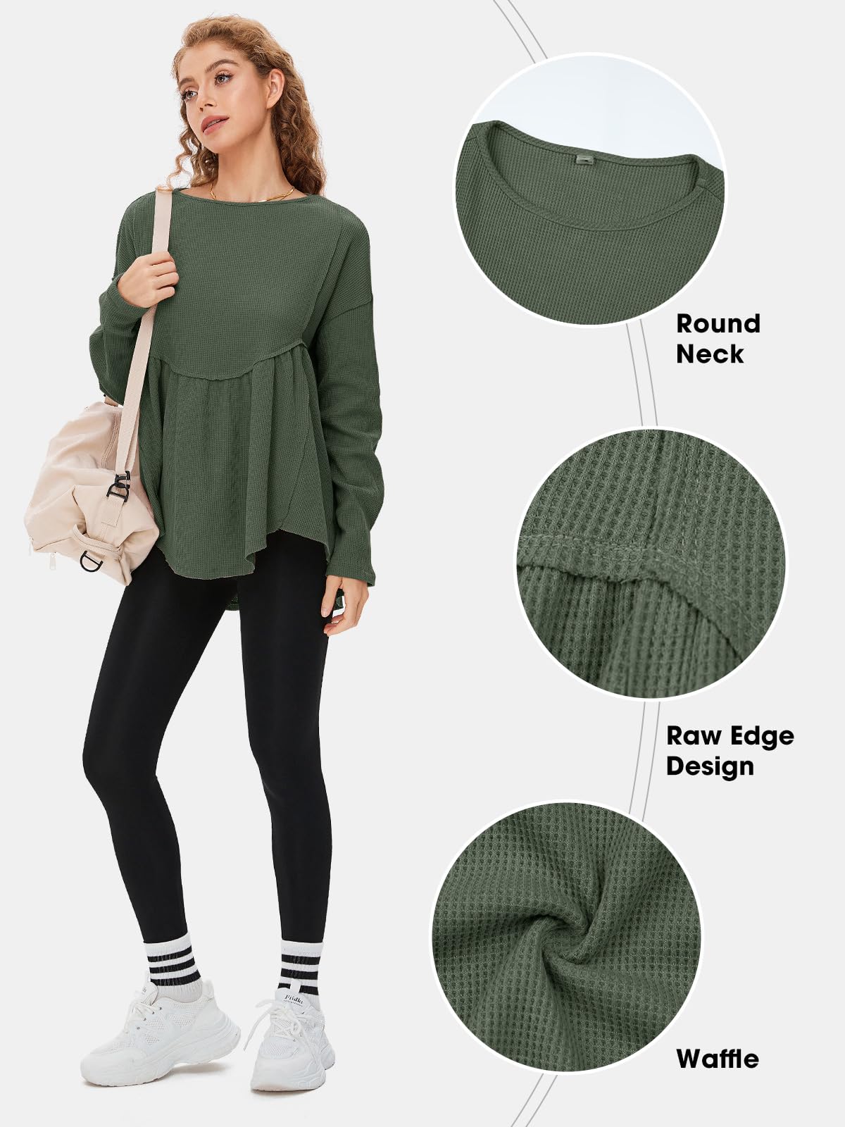 EXLURA Women's Waffle Knit Long Sleeve Crewneck Tunic Top - Loose Fit Babydoll Style Maternity Shirt for Fall Fashion 2025 | Casual Wear, Layering Piece, Pregnancy Outfits & Autumn Wardrobe Essential