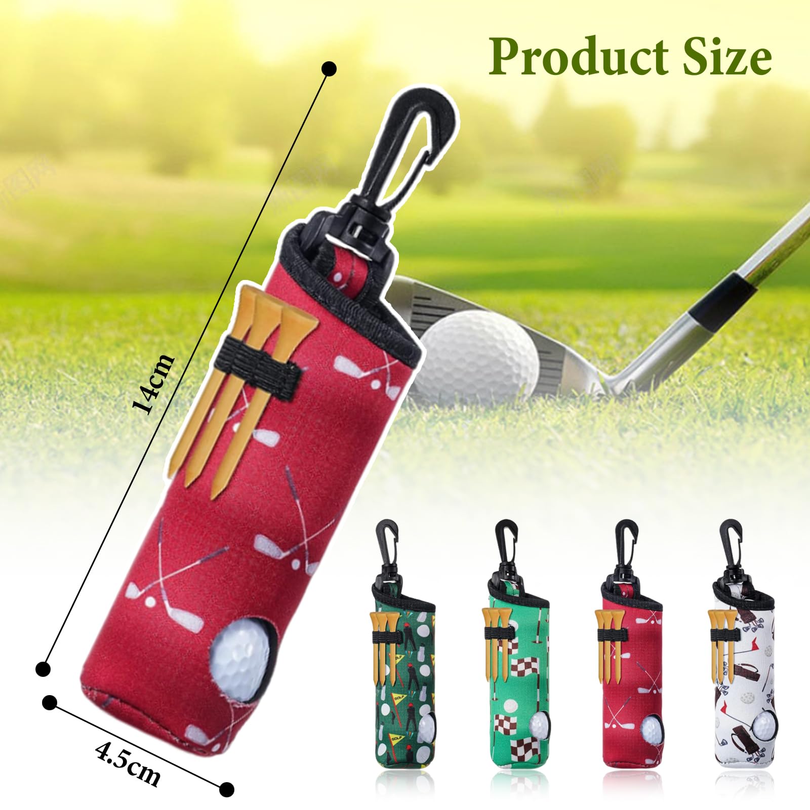 4-Piece Golf Ball Tee Holder Set - Portable Golf Ball Carry Bag Pouch & Keychain Belt Clip - Ideal Golf Gifts & Accessories for Women & Girls - Perfect for Driving Range, Course Play & Travel