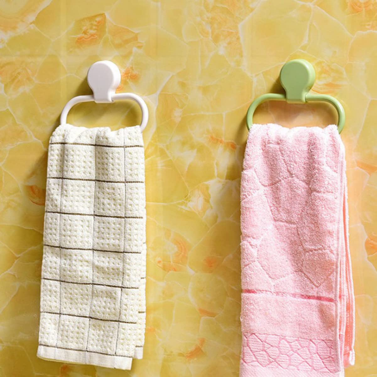 Cabilock Adhesive Plastic Wall Mount Towel Holder Ring - Bathroom Hand Towel Hanger for Kitchen, Bath, RV & Dorm - No Drill Easy Installation