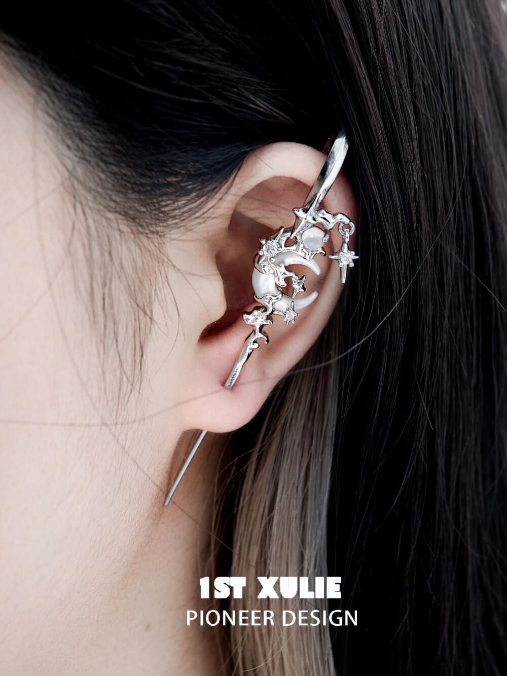 18K Platinum & 24K Gold Ear Hook Needle Piercing Earrings - MYTH OF THE MOON™ - Hypoallergenic Luxury Earrings for Sensitive Ears, Perfect for Parties, Weddings & Special Occasions