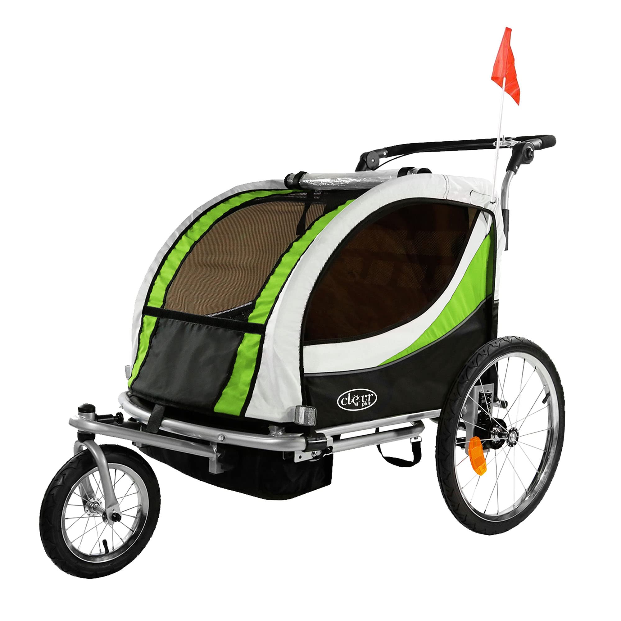 ClevrPlus Deluxe 3-in-1 Double Bike Trailer & Jogging Stroller for 2 Kids | Foldable, Collapsible Design with Pivot Front Wheel | Perfect for Cycling, Jogging & Outdoor Family Adventures