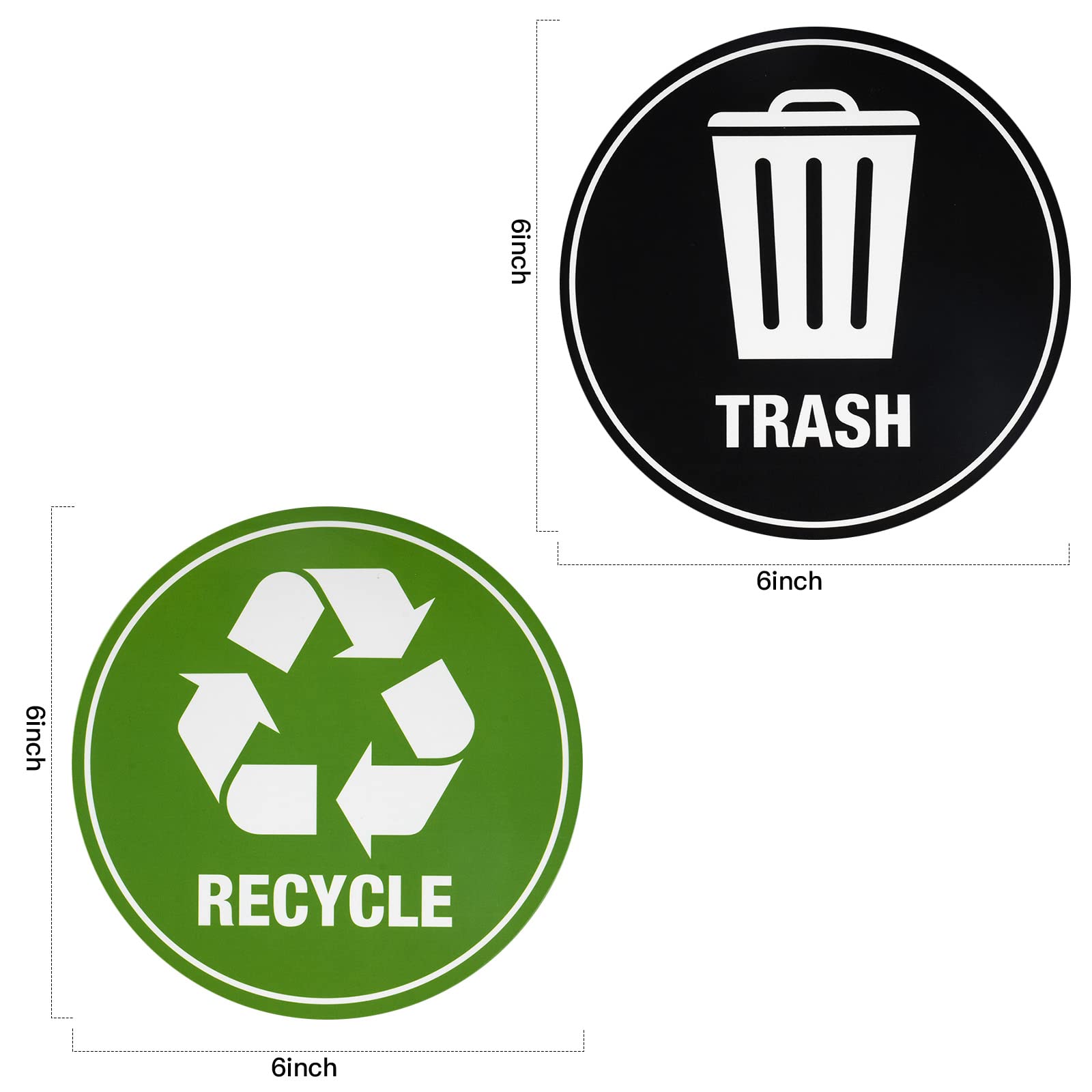 GSM Brands Recycle Trash Labels - Pack of 4 Large Vinyl Stickers with Recycling Symbol & Waste Bin Icon - Perfect for Trash Cans, Recycling Bins & Home Organization