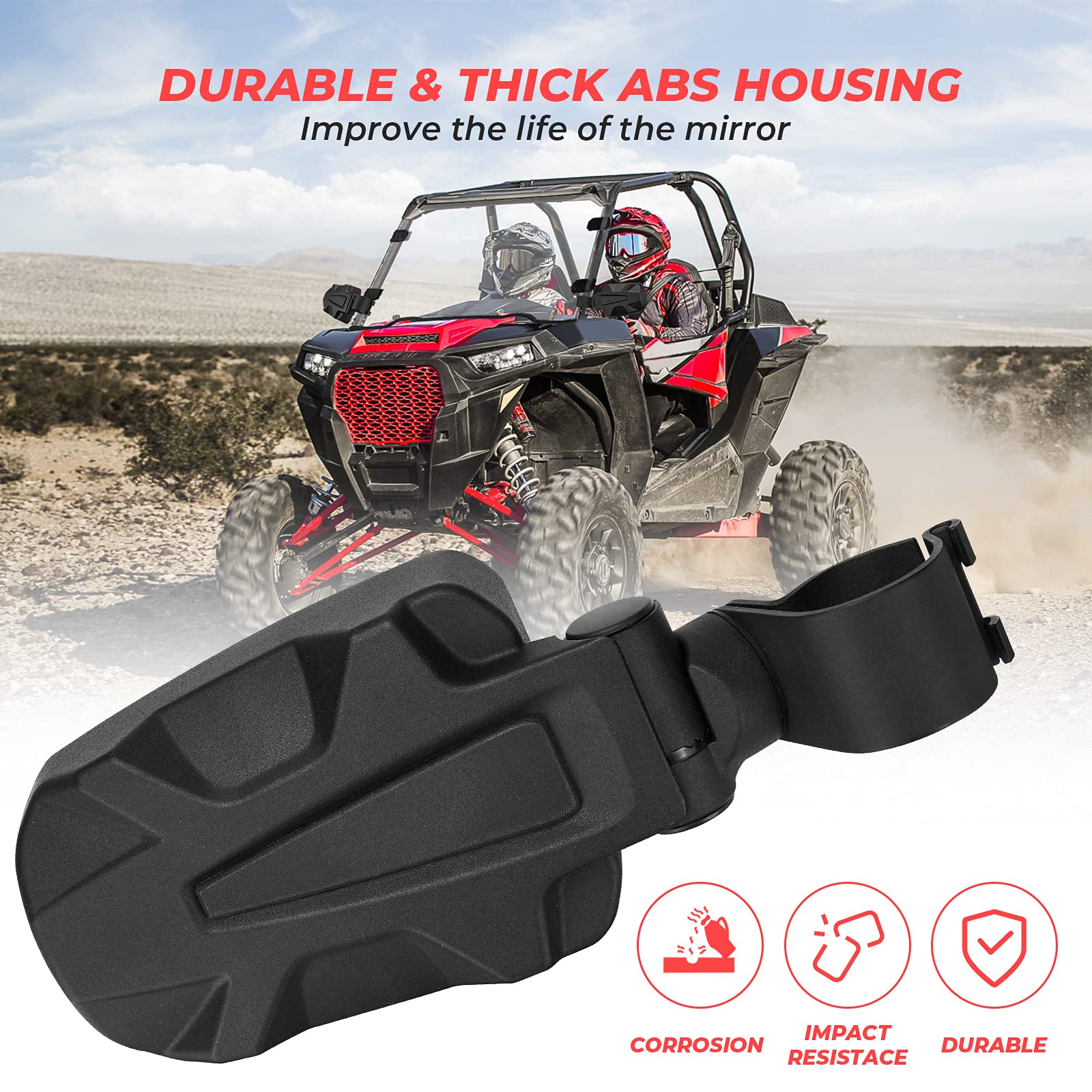 KEMIMOTO UTV Side View Mirrors - Folding Adjustable Surface XP 1000 Side Mirrors for 1.75