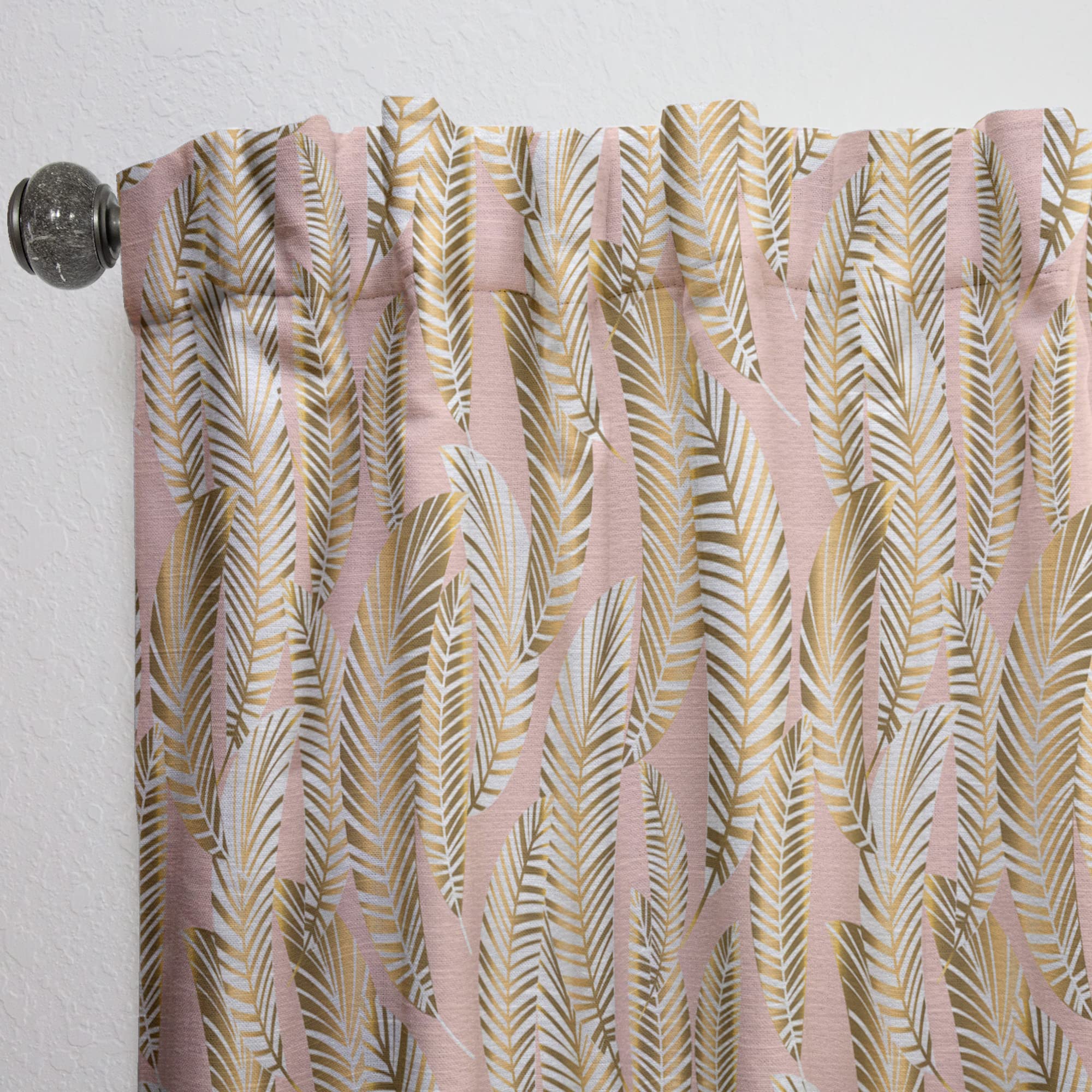 DesignQ Golden Palm Leaves Thermal Insulated Curtain Panel - 52x84 Inches - Blackout Drapes for Bedroom & Living Room - Perfect for Privacy, Sun Protection & Energy Efficiency