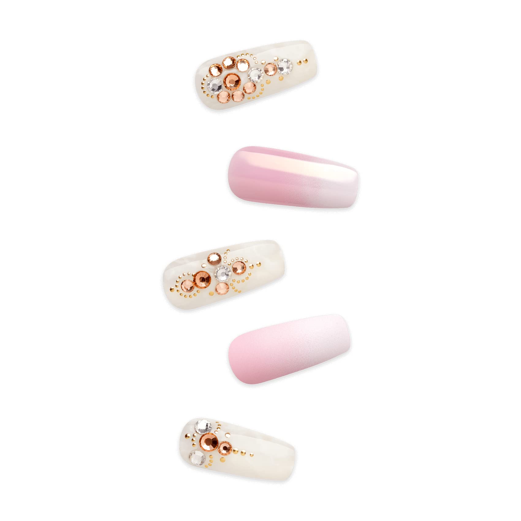 KISS Masterpiece Luxe Manicure Kit - Long Coffin Fake Nails with 30 Pieces & 12 Accent Nails | Includes Nail Glue & File | Perfect for Parties, Weddings & Special Occasions