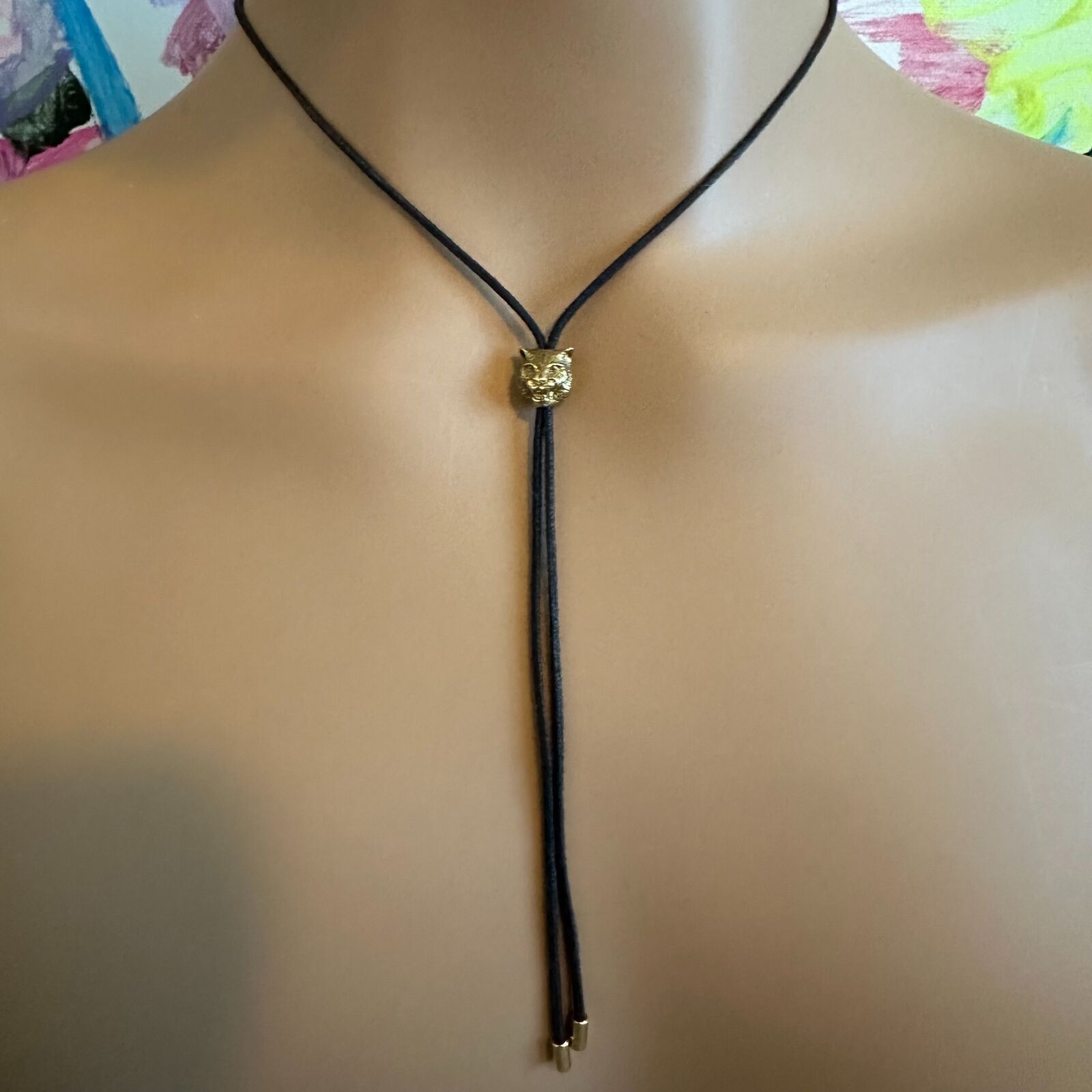 Gucci 18k Yellow Gold Le Marche des Merveilles Tiger Bolo Tie Necklace for Men - Luxury Statement Jewelry for Formal Events & Special Occasions