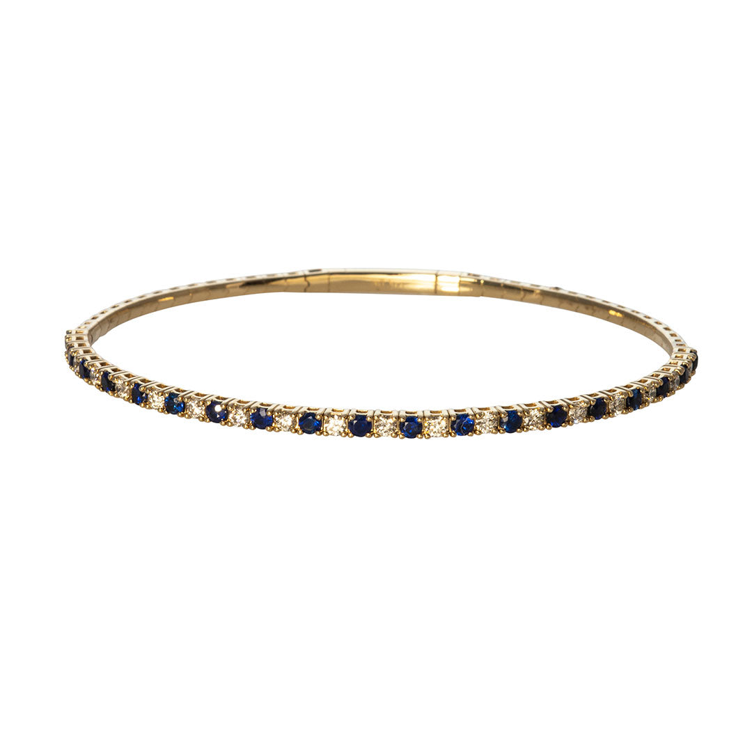 14K Yellow Gold Sapphire & Diamond Flexible Bangle Bracelet for Women - Elegant Jewelry Gift for Anniversary, Birthday & Special Occasions