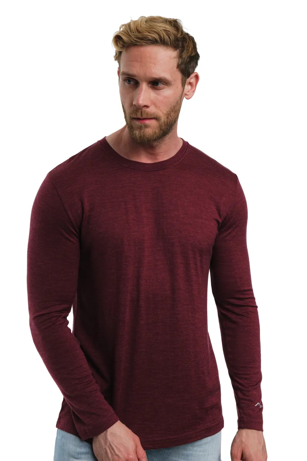 Premium Men's Merino Wool Long Sleeve Shirt - 165 Burgundy Red - Soft & Warm Base Layer for Hiking, Travel & Winter Outdoor Activities